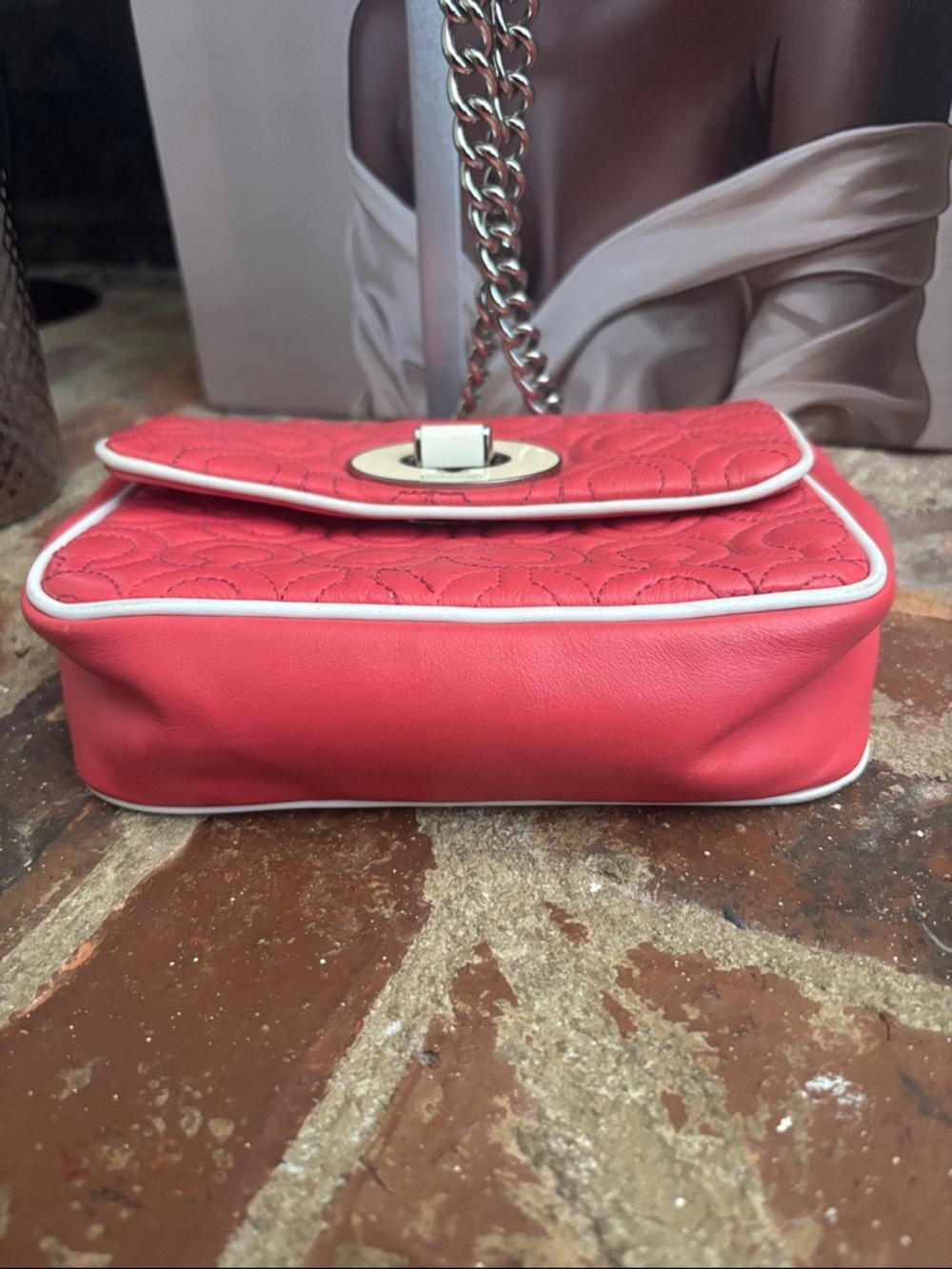 Coach Coral Pink Quilted Turnlock Chain Crossbody - Picture 8 of 8